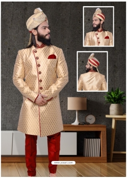 Cream Exclusive Readymade Designer Indowestern Sherwani