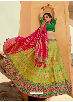 Parrot Green Heavy Designer Wear Pure Premium Silk Lehenga Choli