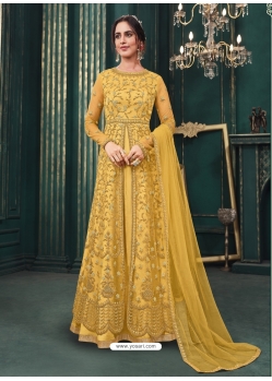 Yellow Designer Party Wear Butterfly Net Anarkali Suit