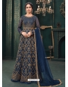 Dark Blue Designer Party Wear Butterfly Net Anarkali Suit