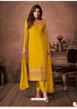 Yellow Designer Party Wear Faux Georgette Straight Salwar Suit