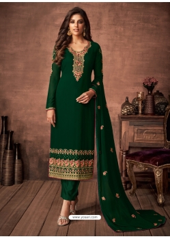 Dark Green Designer Party Wear Faux Georgette Straight Salwar Suit