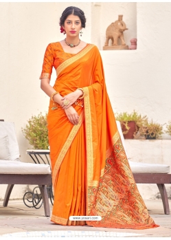 Orange Designer Wedding Wear Silk Sari