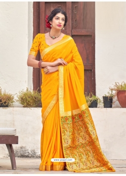 Yellow Designer Wedding Wear Silk Sari