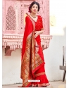 Tomato Red Designer Wedding Wear Silk Sari