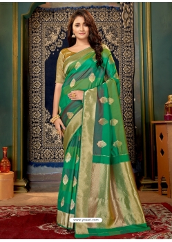 Green Designer Wedding Wear Banarasi Silk Sari