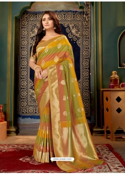 Mustard Designer Wedding Wear Banarasi Silk Sari