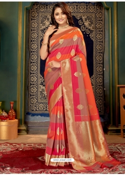 Orange Designer Wedding Wear Banarasi Silk Sari