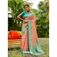 Peach Designer Wedding Wear Soft Silk Sari