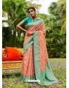 Peach Designer Wedding Wear Soft Silk Sari