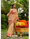 Cream Designer Wedding Wear Soft Silk Sari