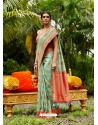 Aqua Mint Designer Wedding Wear Soft Silk Sari