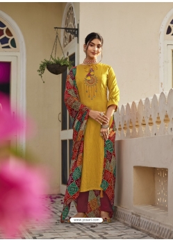 Yellow Readymade Embroidered Designer Viscose Palazzo Suit