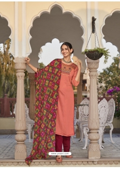 Light Red Readymade Embroidered Designer Viscose Palazzo Suit