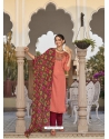 Light Red Readymade Embroidered Designer Viscose Palazzo Suit