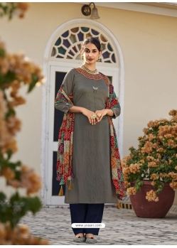 Grey Readymade Embroidered Designer Viscose Palazzo Suit