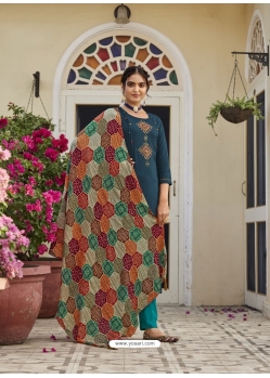 Teal Blue Readymade Embroidered Designer Viscose Palazzo Suit