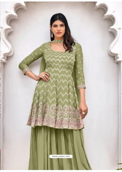 Pista Green Heavy Designer Wedding Heavy Blooming Georgette Salwar Suit