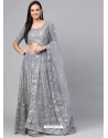 Grey Designer Wedding Wear Soft Net Lehenga Choli