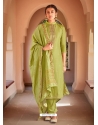 Parrot Green Designer Party Wear Cotton Silk Salwar Suit