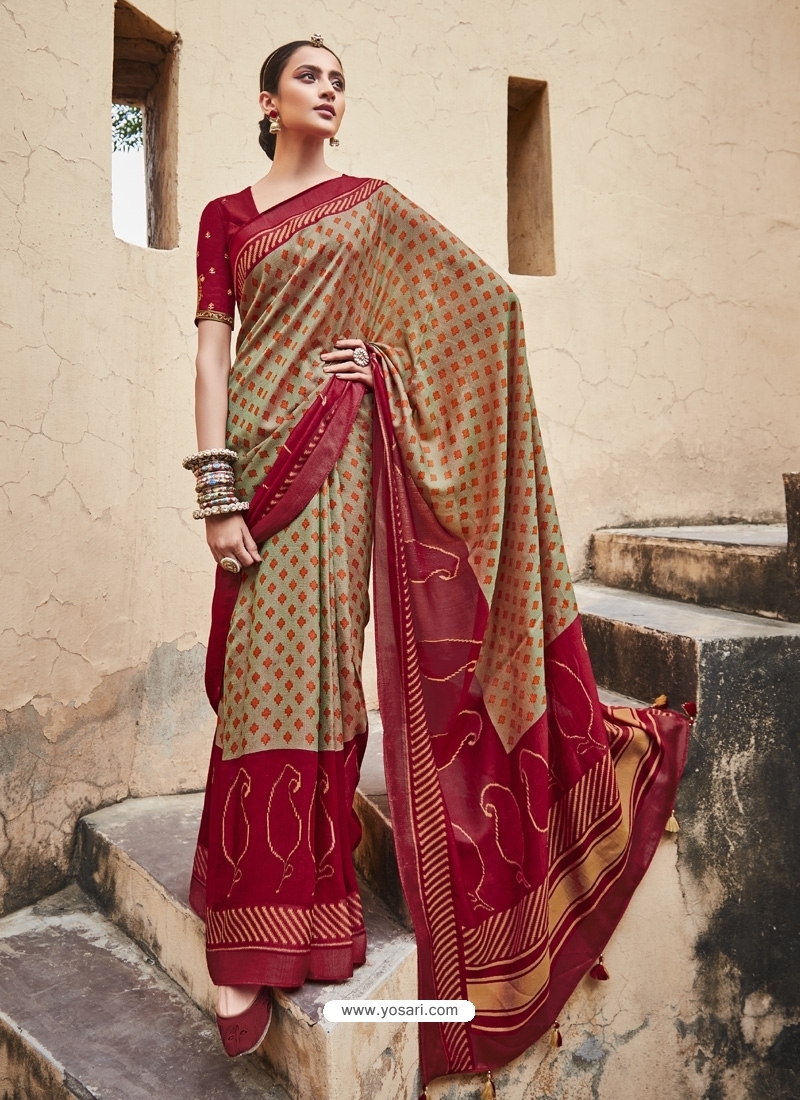 Taupe Designer Party Wear Silk Sari
