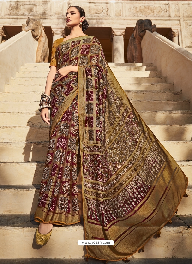 Marigold Designer Party Wear Silk Sari