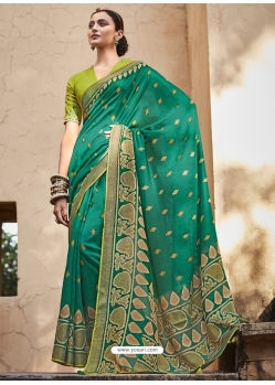 Aqua Mint Designer Party Wear Silk Sari
