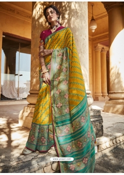 Yellow Designer Party Wear Silk Sari