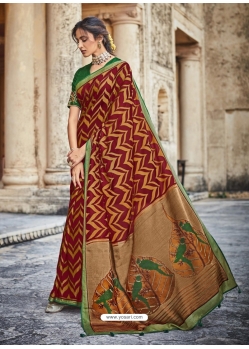 Maroon Designer Party Wear Silk Sari