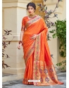 Orange Designer Wedding Wear Banarasi Soft Silk Sari