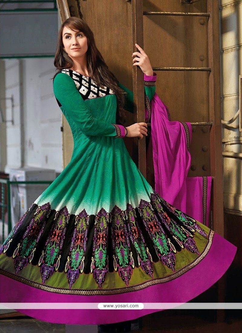 Gorgeous Green Resham Anarkali Suits