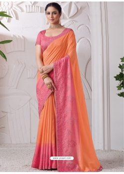 Orange Designer Wedding Wear Viscose Silk Sari