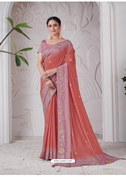 Rust Designer Wedding Wear Viscose Silk Sari