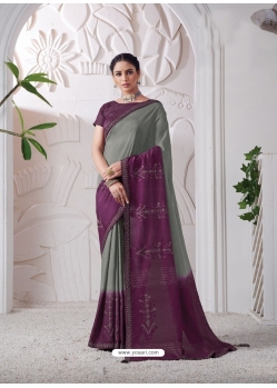 Grey Designer Wedding Wear Viscose Silk Sari