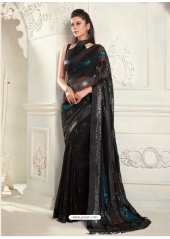 Black Designer Wedding Wear Soft Georgette Sari