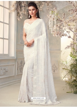 White Designer Wedding Wear Soft Georgette Sari