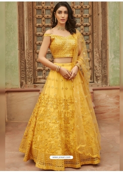Yellow Designer Wedding Wear Organza Lehenga Choli