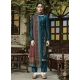 Teal Blue Pure Viscose Russian Silk Jacquard Designer Salwar Suit