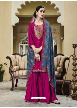 Medium Violet Pure Viscose Russian Silk Jacquard Designer Salwar Suit