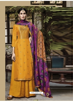 Mustard Pure Viscose Russian Silk Jacquard Designer Salwar Suit
