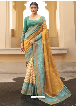 Mustard Designer Wedding Wear Silk Sari