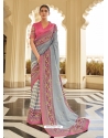 Grey Designer Wedding Wear Silk Sari