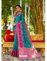 Teal Blue Designer Wedding Wear Soft Silk Sari