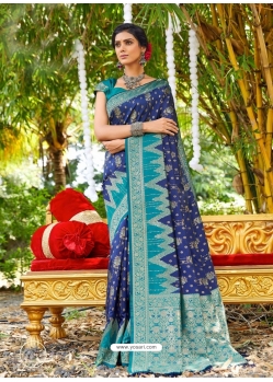 Dark Blue Designer Wedding Wear Soft Silk Sari