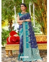 Dark Blue Designer Wedding Wear Soft Silk Sari