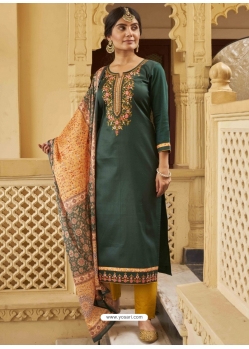 Dark Green Designer Cotton Satin Salwar Suit