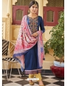 Dark Blue Designer Cotton Satin Salwar Suit