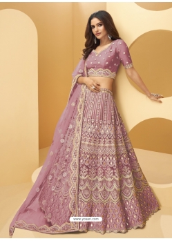 Dusty Pink Designer Wedding Wear Net Lehenga Choli