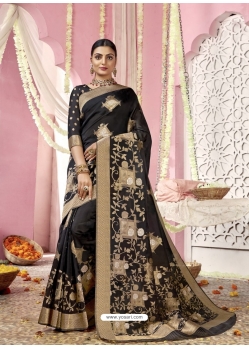 Black Designer Wedding Wear Organza Sari