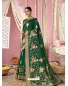 Dark Green Designer Wedding Wear Organza Sari